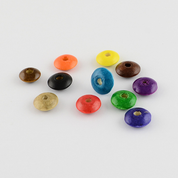 Des perles en bois naturel, teint, sans plomb, rondelle, 13~14x5~6mm, trou: 3~3.5 mm, environ 3000 pcs / 1000 g