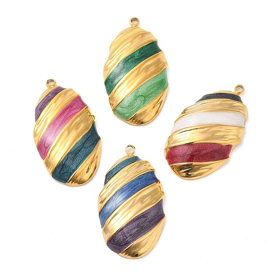 Enamel Pendants, with 304 Stainless Steel Finding, Real 18K Gold Plated, Oval Charm