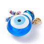 Handmade Evil Eye Lampwork Perfume Bottle Pendant Decorations, with Glass Beads, 304 Stainless Steel Lobster Claw Clasps