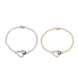 2 piezas 2 corazón de diamantes de imitación de cristal de color con conjunto de pulseras de eslabones de mal de ojo, joyas de aleación para mujer