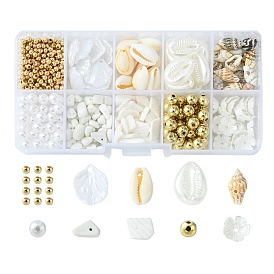Kit de recherche de fabrication de bijoux en perles de bricolage, y compris coquille naturelle et résine et acrylique imitation perle et éclats de verre et perles rondes en plastique