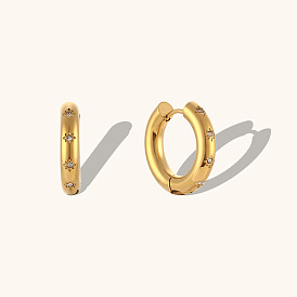 Minimalist Sparkling Cubic Zirconia Hoop Earrings - Fashionable Lightweight Luxury 18K Gold Plated Stainless Steel Jewelry
