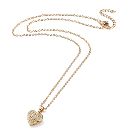 304 Stainless Steel Chain Necklaces, with Brass Micro Pave Cubic Zirconia Pendants, Hollow, Love Heart for Women