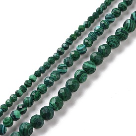 Perles synthétiques malachite brins, facette, ronde