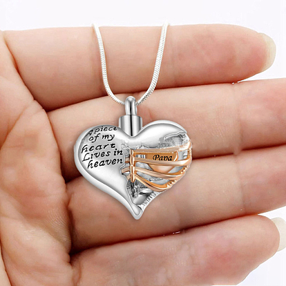 316L Surgical Stainless Steel Heart Urn Ashes Pendant Necklace, Memorial Jewelry for Men Women