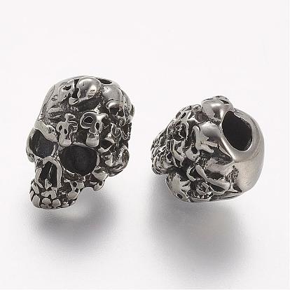 304 Stainless Steel European Beads, Skull, Large Hole Beads