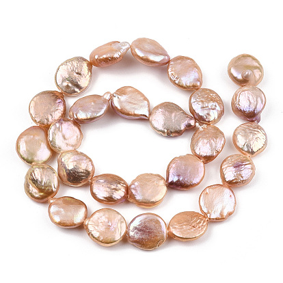 Natural Keshi Pearl Beads Strands, Cultured Freshwater Pearl, Baroque Pearls, Flat Round