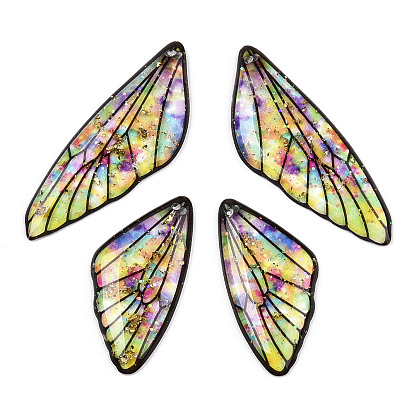 Conjunto de colgantes de ala de resina transparente, con lámina de oro, encantos de alas de mariposa