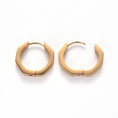 304 Stainless Steel Huggie Hoop Earrings, Octagon