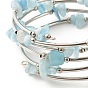 5-Loop Gemstone Chip Beaded Wrap Bracelets for Women, Steel Memory Wire Bracelet, Platinum