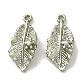 Tibetan Style Alloy Pendants, with ABS Imitation Pearl, Leaf
