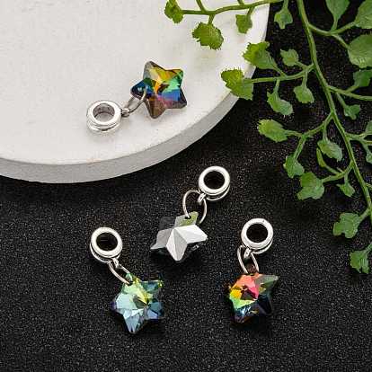 Tibetan Style Alloy Large Hole European Dangle Charms, with Electroplated Glass Star Charms, 26mm, Hole: 5mm