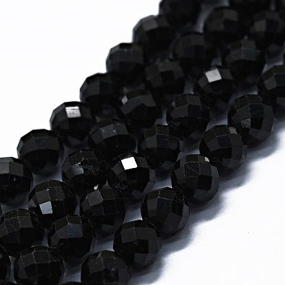 Perlas naturales turmalina negro hebras, facetado (64 facetas), rondo