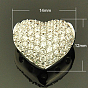 Brass Cubic Zirconia Pendants, Heart, 14x12x9mm, Hole: 3x2mm