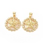 Brass Micro Pave Cubic Zirconia Pendants, Wreath with Star Charm