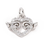 Brass Micro Pave Cubic Zirconia Charms, with Jump Ring, Heart with Wing Charm