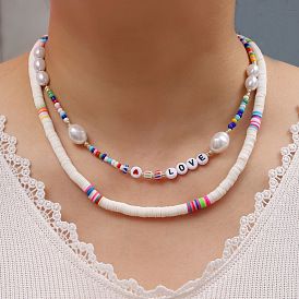 Boho Style Short Collarbone Necklace with Colorful Soft Clay Love Pendant for Women