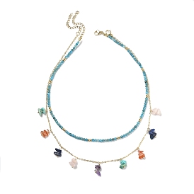 Ensemble de colliers à plastrons en perles de style naturel et synthétique avec pierres précieuses mélangées, avec des chaînes de câble en laiton
