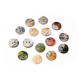 Botones de nácar, botón de concha akoya, teñido, plano y redondo, color mezclado, 15x1 mm, agujero: 1.5 mm