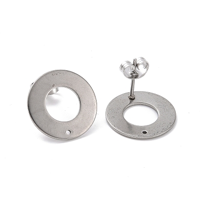 201 Stainless Steel Stud Earring Findings, with 304 Stainless Steel Pin and Ear Nuts, Donut