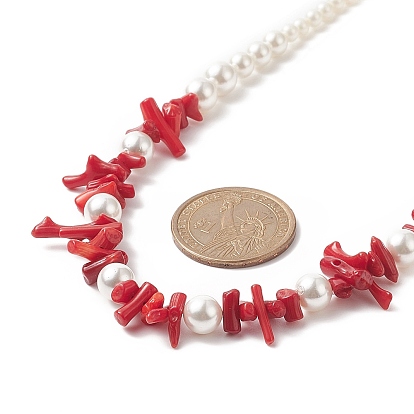 Ожерелья из бисера из окрашенной синтетической красной коралловой крошки и натурального жемчуга с градуировкой для женщин