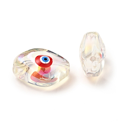 Perlas de vidrio transparentes, con esmalte, ojo de caballo con patrón de mal de ojo