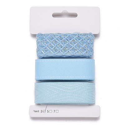 9 yards 3 styles ruban en polyester, pour le bricolage fait main, nœuds de cheveux et décoration de cadeaux, palette de couleurs bleu ciel