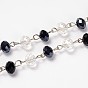 Glass Rondelle Beads Chains for Necklaces Bracelets Making, with Platinum Iron Eye Pin, Unwelded, 39.3 inch
