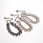 Pierres précieuses perles bracelets à la mode multi-brins, perles de verre, des chaînes de fer et d'alliage de zinc homard fermoirs griffe, 185mm