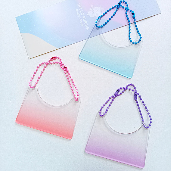 Ébauches de porte-clés pendentif disque de bricolage acrylique progressif, avec des chaînes de billes, sac à main