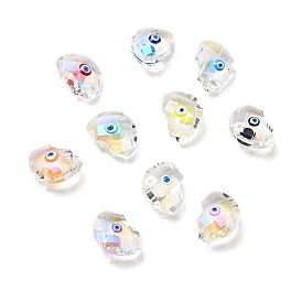 Transparent Glass Pendants, with Enamel, Faceted, Half Round with Evil Eye Pattern