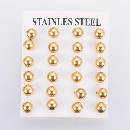 304 Stainless Steel Stud Earrings, Hypoallergenic Earrings, Round
