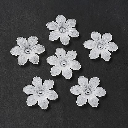 Transparentes bouchons acrylique de perles, 6 pétales, givré, fleur