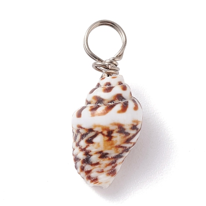 Natural Shell Pendants, with Copper Findings