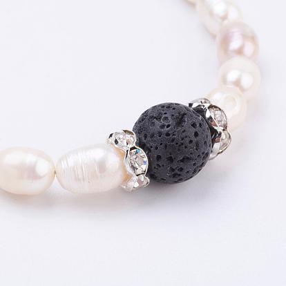 Pulseras de perlas de agua dulce, piedra preciosa natural, con hallazgo de aleación y hallazgo de latón