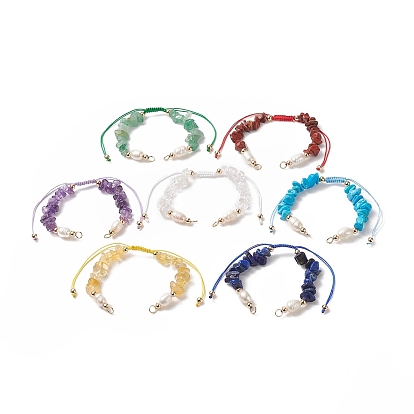 Natural Gemstone Chip & Cultured Freshwater Pearl Beaded Bracelet Sets, for Adjustable Nylon Thread Braided Link Bracelet Making