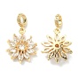 Brass Pave Clear Cubic Zirconia European Dangle Charms, Large Hole Beads, Flower