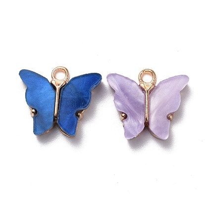 Alloy Acrylic Pendants, Butterfly, Light Gold