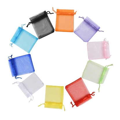 20Pcs 10 Colors Rectangle Organza Drawstring Bags