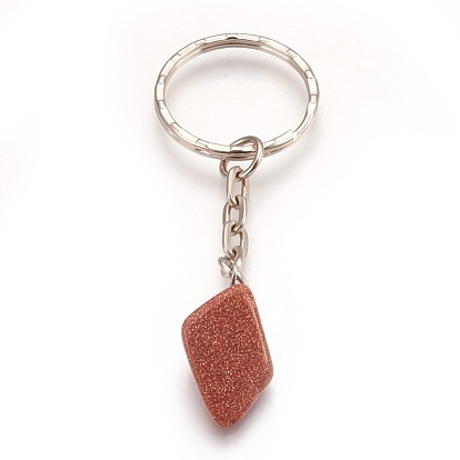 Natural Gemstone Keychain, with Iron Findings, Nuggets
