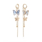 4 Pairs 4 Color Glass Butterfly Dangle Hoop Earrings with Clear Cubic Zirconia, Golden Brass Long Tassel Drop Earrings for Women