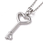 304 Stainless Steel Heart Skeleton Key Pendant Necklace for Women