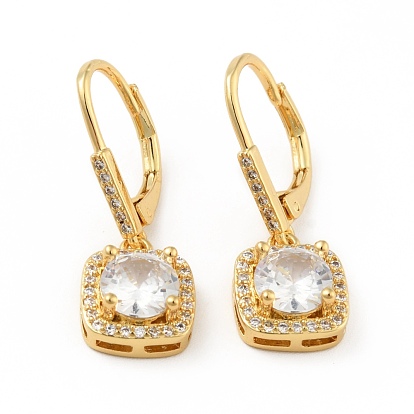 Boucles d'oreilles pendantes carrées en zircone cubique transparente, bijoux en laiton de placage de rack pour les femmes, sans cadmium et sans plomb