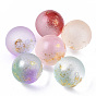 Perles de verre dépoli peintes à la bombe transparente, avec une feuille d'or, pas de trous / non percés, ronde