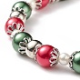 Glass Pearl Beaded Stretch Bracelet, Christmas Tree & Santa Claus & Gift Box Alloy Charm Bracelet for Women