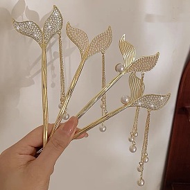 Mermaid Tail Tassel Hairpin with Pearl and Rhinestone for Hanfu Hairstyle