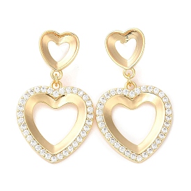 Brass Micro Pave Cubic Zirconia Stud Earring Finding, Heart, Nickel Free