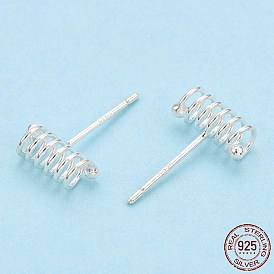 925 Sterling Silver Spring Spiral Stud Earrings, with S925 Stamp