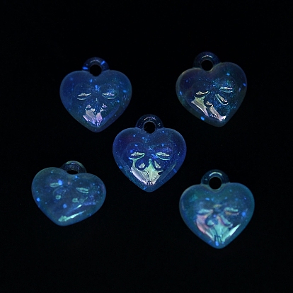 Luminous UV Plating Transparent Acrylic Pendants, Glow in The Dark, Heart Charm