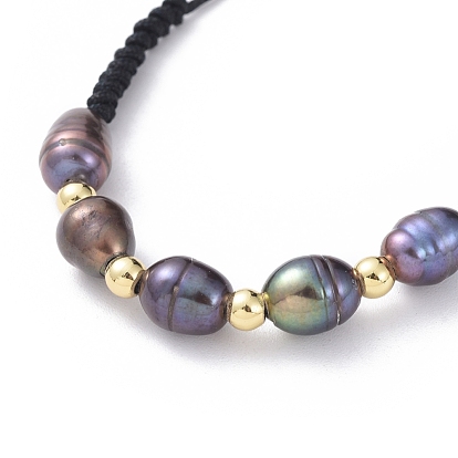 Bracelets à talons tressés, avec des perles de culture d'eau douce naturelles, perles en laiton et fil de nylon